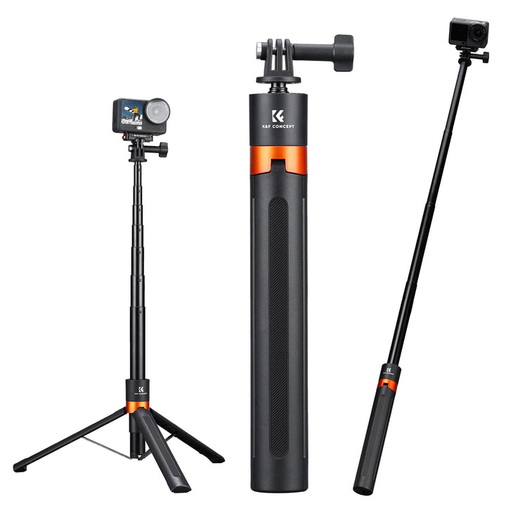 K&F CONCEPT 142 cm Selfie-Stick für Actionkameras, 2-in-1 Tragbarer Selfie Stick Stativ mit Dreizack