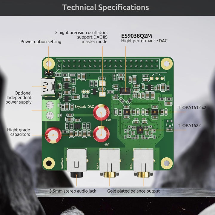 Raspberry Pi HiFi DAC Pro Hat ES9038Q2M Audiokarte PCM DSD verlustfrei High Resolution Digital-zu-An