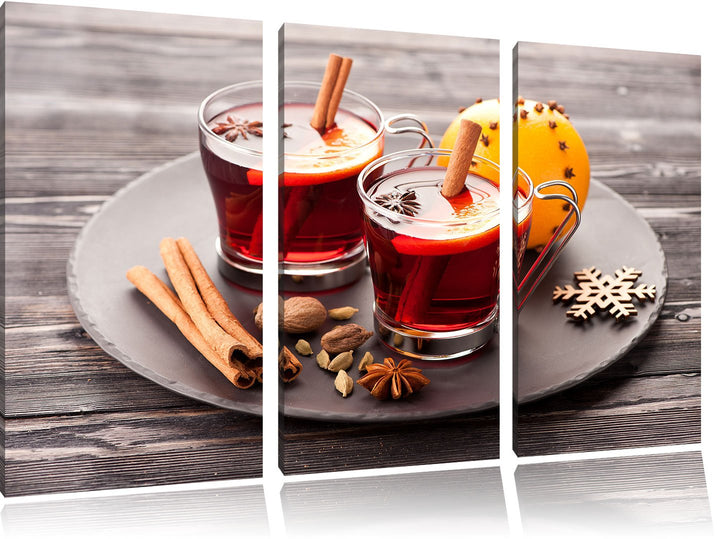 Pixxprint Aromatischer Glühwein mit Zimt 3-Teiler Leinwandbild 120x80 Bild auf Leinwand