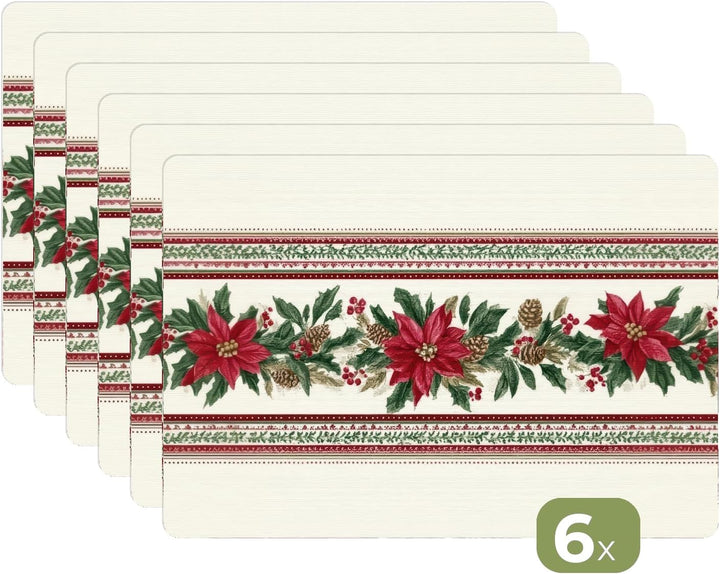 KitchenYeah© Platzsets Abwaschbar 6-Teilig Tischsets Platzdeckchen Platzset Weihnachtsstreifen - Wei