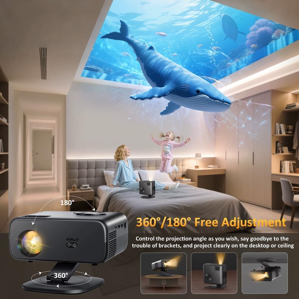 Projektor 800ANSI Android 12 Native 1080P 4K 3D Autofokus/Keystone HiFi-Audio WiFi6 BT5.2 Smart Home
