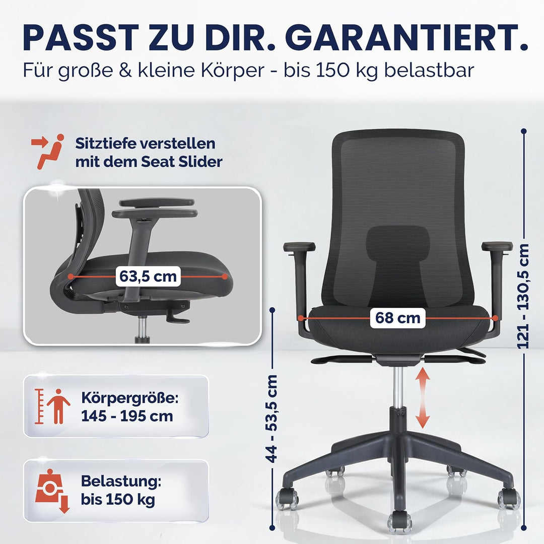 SCHEKKA® Bürostuhl Ergonomisch Testsieger - Besonders individuell Einstellbarer Schreibtischstuhl mi