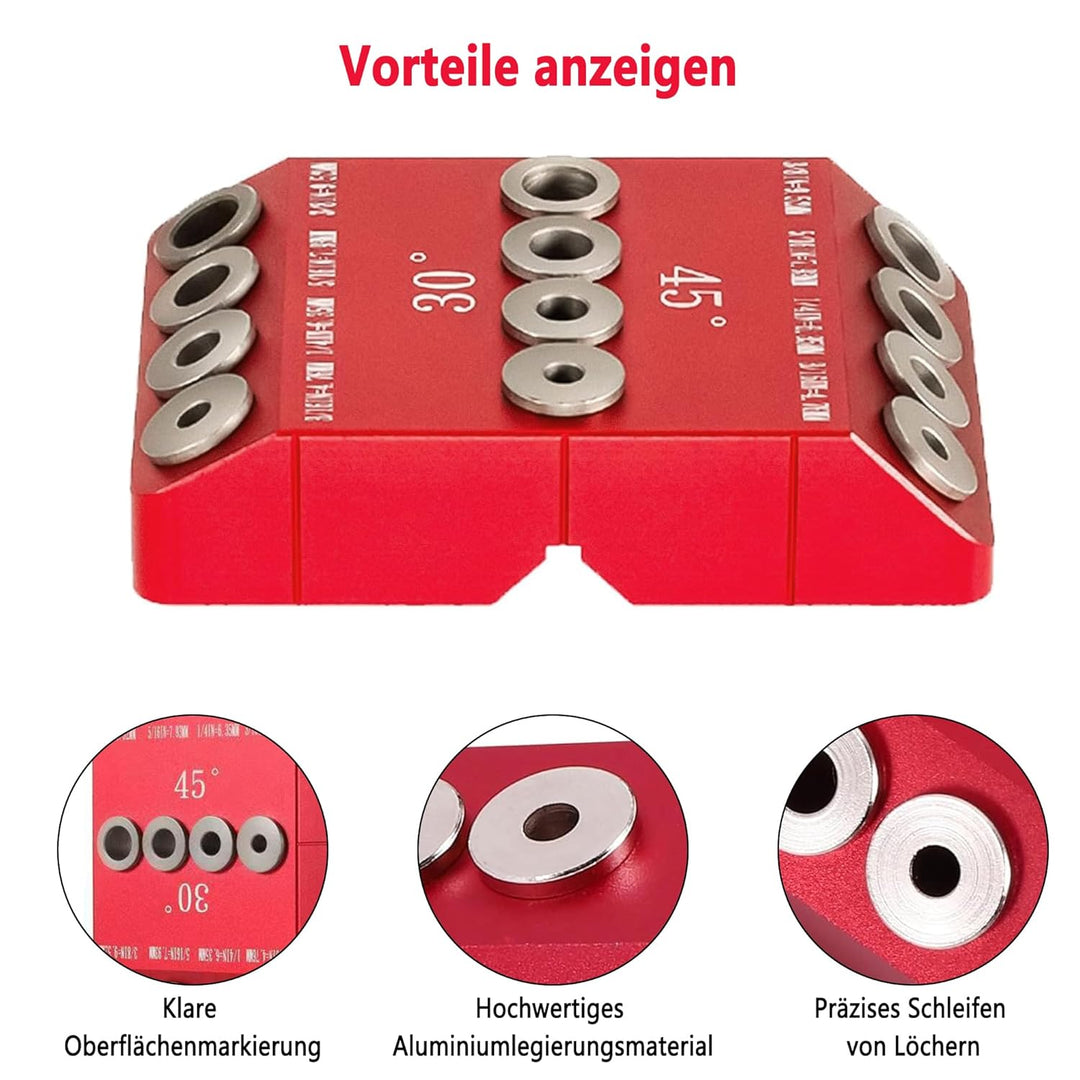 Holzdübel Bohrschablone Möbelbau: 3-in-1 Bohrhilfe Senkrecht Bohren für 30°/45°/90° Mehrwinkelneigun