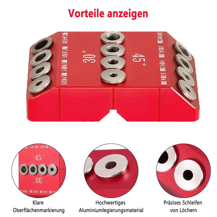 Holzdübel Bohrschablone Möbelbau: 3-in-1 Bohrhilfe Senkrecht Bohren für 30°/45°/90° Mehrwinkelneigun