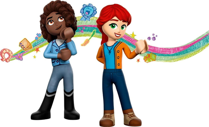 LEGO Friends Reitschule Set mit 2 Spielzeug-Pferden, Aliya und Mia Mini-Puppen, Reitstall- und Pferd