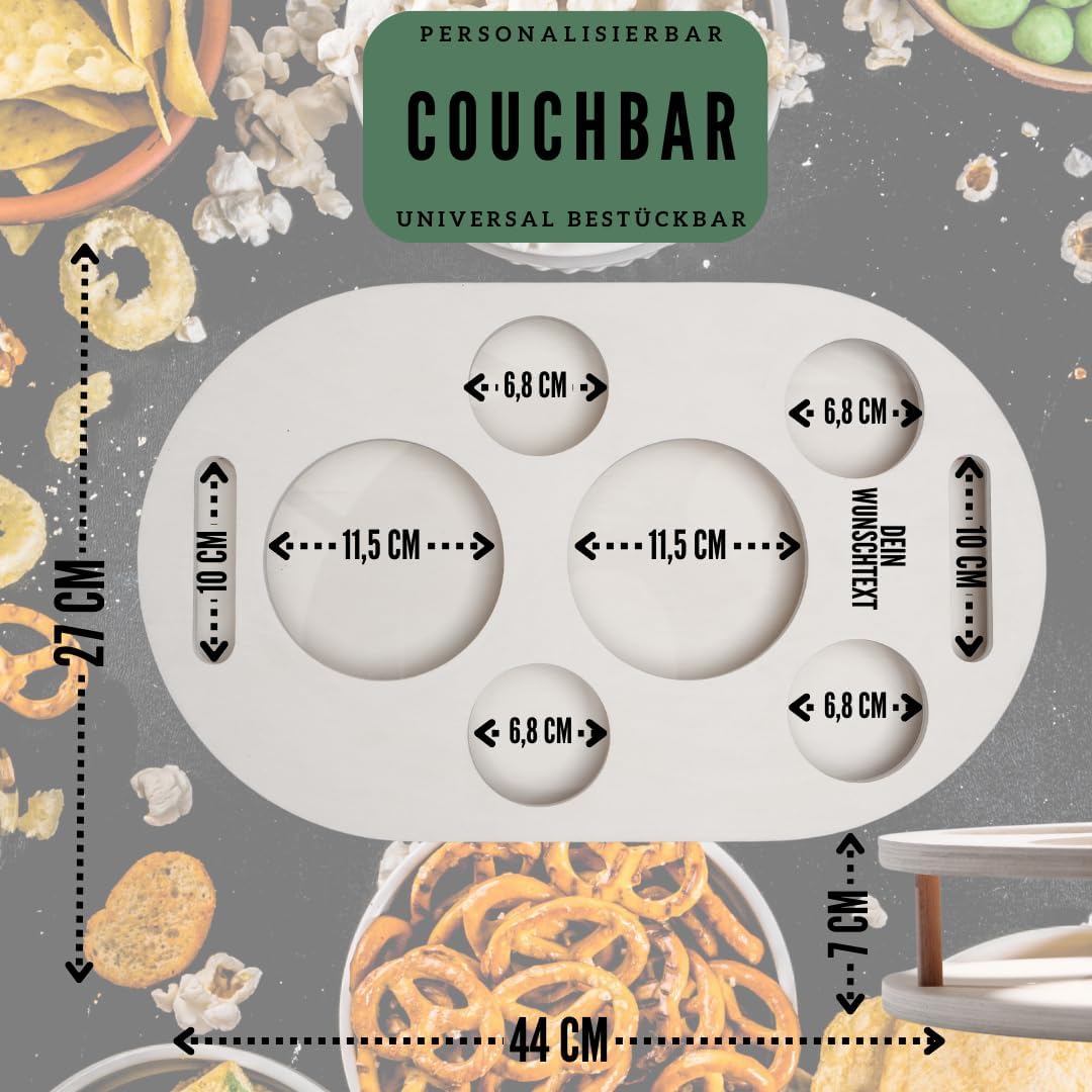 Couchbar Snackbox in weiss mit 4 Glasschalen - Sofabar für Snacks und Getränke - Getränkehalter für
