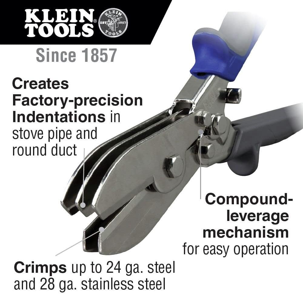Klein Tools 86520 Crimpzange mit 5 Klingen, für Rohrleitungen, Rohre und Blech, 24 Gauge Stahl, 28 G