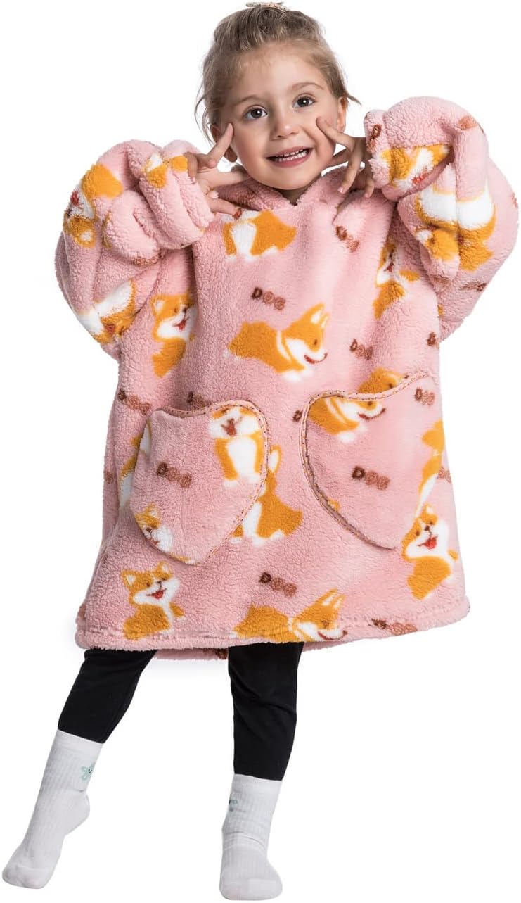 Ruiuzioong Kinder Übergrosse Kapuzenpullover,Super Weich Warmes Bequeme Tragbare Decken Sweatshirt f