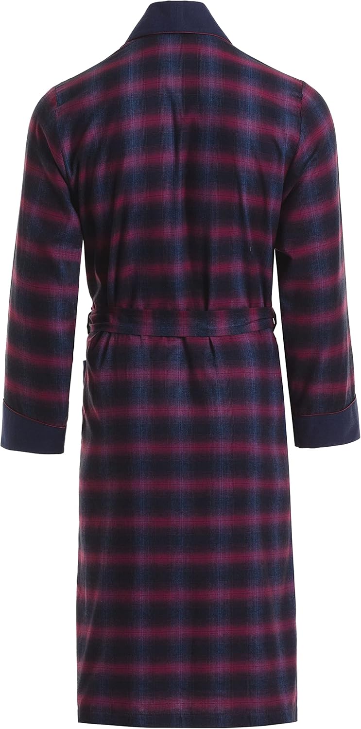 Revise RE-501 Herren Bademantel - Morgenmantel – Kariert - 100% Baumwolle M Dunkelblau / Rot 1055, M