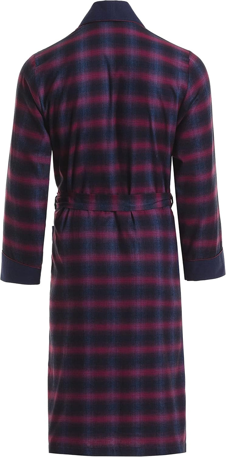 Revise RE-501 Herren Bademantel - Morgenmantel – Kariert - 100% Baumwolle M Dunkelblau / Rot 1055, M