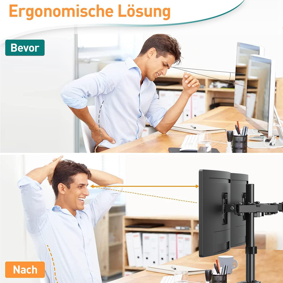 ELIVED Monitor Halterung 2 Monitore für 13-32 Zoll LED/LCD Bildschirm von VESA 75/100, Dual Monitor
