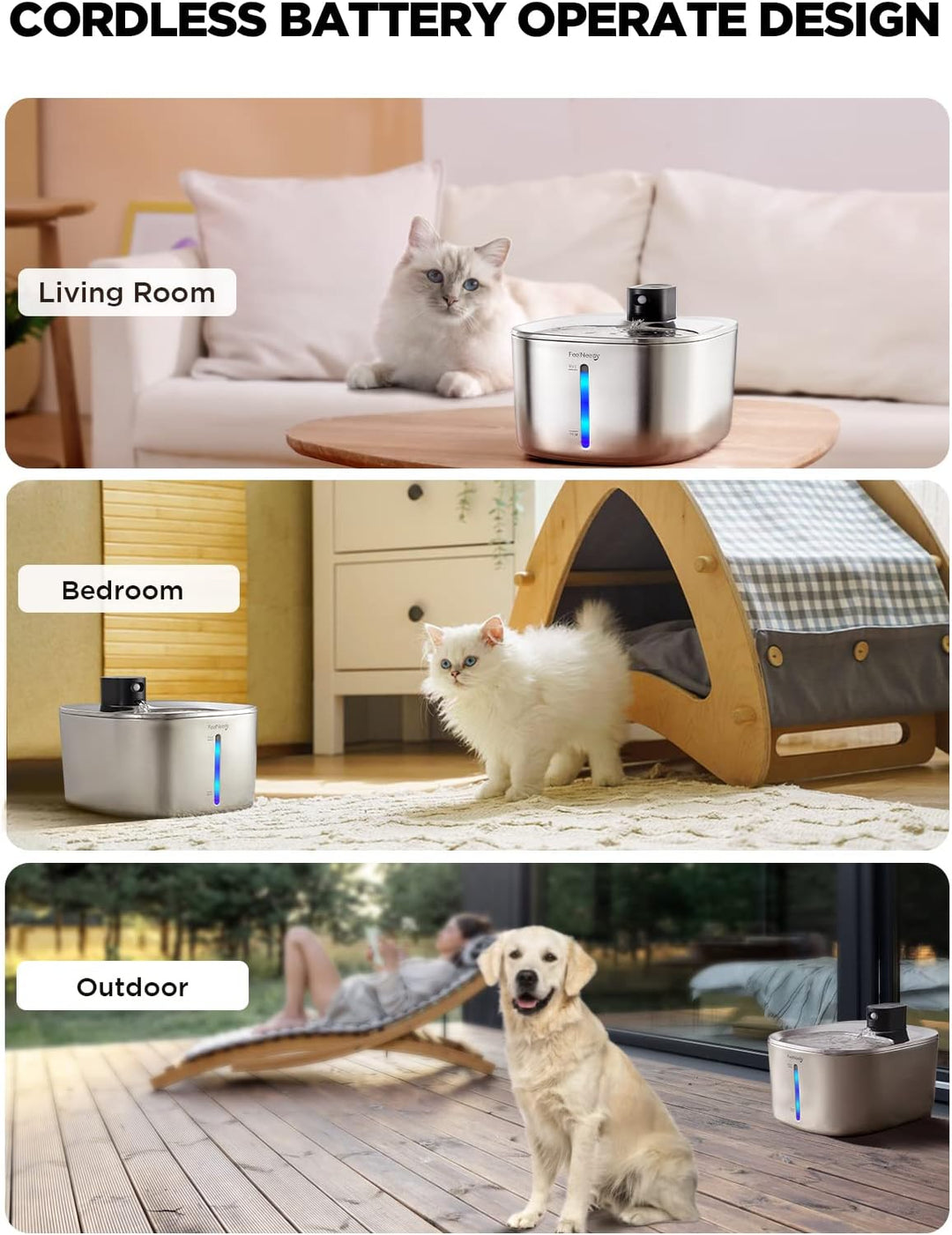 Batteriebetriebener Katzentrinkbrunnen Kabellos mit Bewegungsmelder aus Edelstahl Trinkbrunnen für K