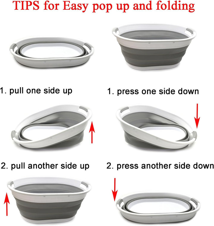 SAMMART 39L Collapsible Plastic Laundry Basket - Oval Tub/Basket - Foldable Storage Container/Organi