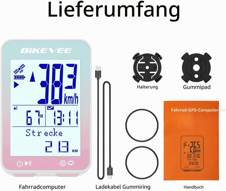 GPS Fahrradcomputer Kabellos IPX7 Wasserdicht 2.4'' FSTN Display 28H Akku Rosa-A【Standardhalterung】,