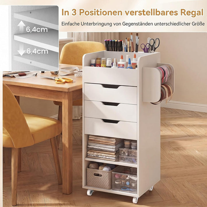 COSTWAY Rollcontainer mit 3 Schubladen, Rollwagen auf Rollen (Weiss), Weiss