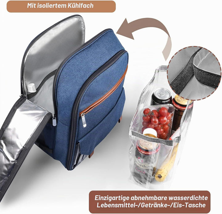 Sunflora Picknick Rucksack Set 2 Personen mit Isoliertem Kühlung und Decke, Picknickkorb 2 Personen