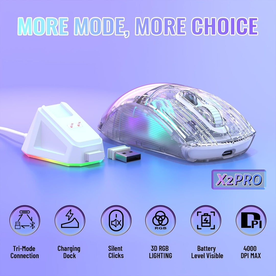 ATTACK SHARK X2 Pro Kabellose Gaming Maus mit Charging Station, Leise Maus Tri-Mode(BT5.0/2.4G Wirel