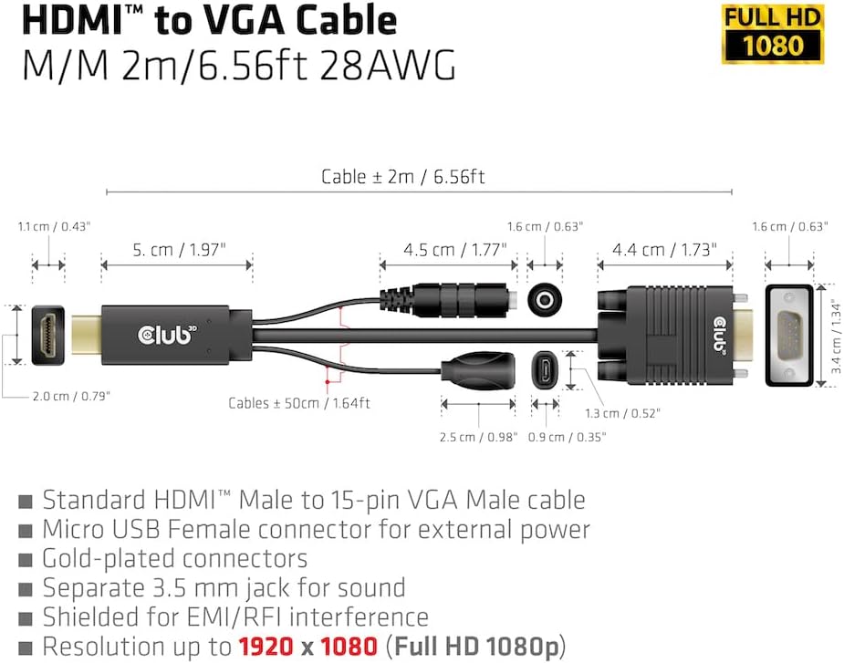 Club3D CAC-1712 HDMI™ auf VGA Kabel St./St. 2m 28AWG, CAC-1712