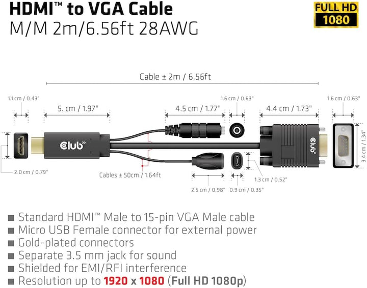 Club3D CAC-1712 HDMI™ auf VGA Kabel St./St. 2m 28AWG, CAC-1712