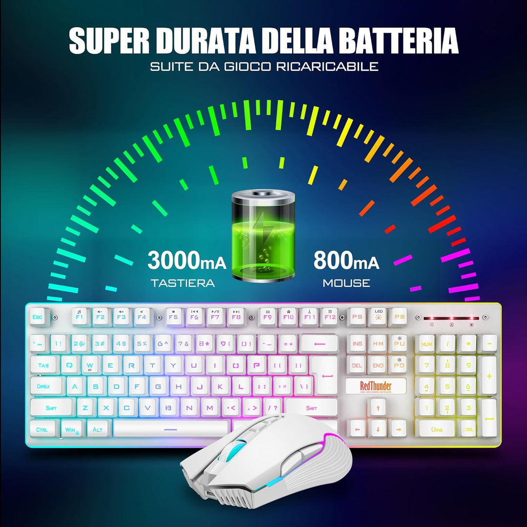 RedThunder K10 Kabellose Gaming-Tastatur und -Maus, LED-Hintergrundbeleuchtung, wiederaufladbarer Ak