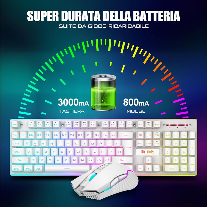 RedThunder K10 Kabellose Gaming-Tastatur und -Maus, LED-Hintergrundbeleuchtung, wiederaufladbarer Ak