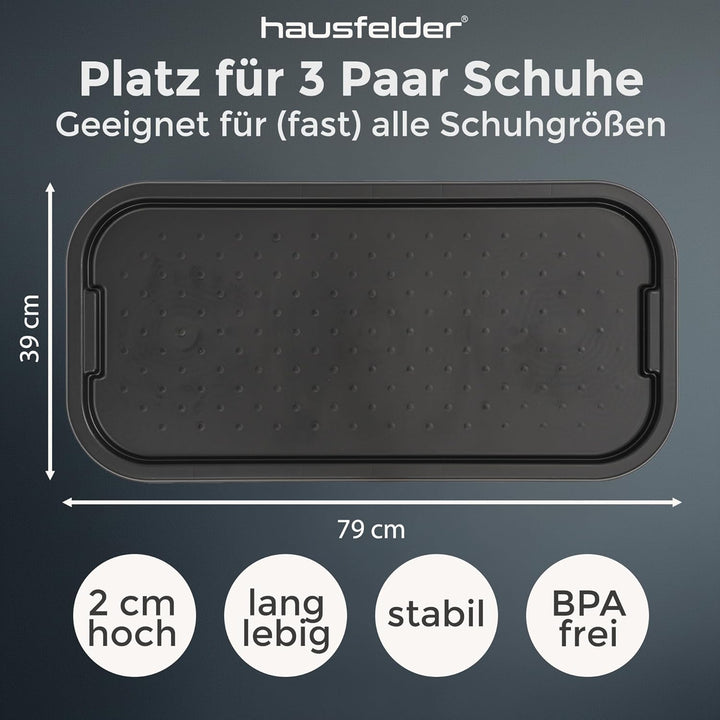 Hausfelder Schuhabtropfschale gross für nasse Schuhe 39x79x2cm, Schuhablage Flur, Abtropfmatte Schmu