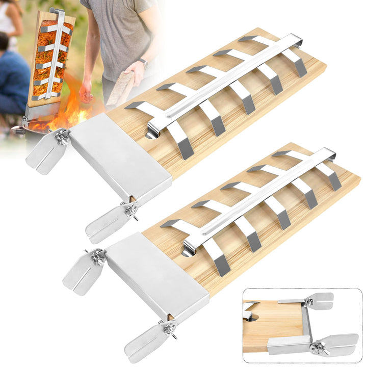 UISEBRT 2 x Flammlachsbrett - Flammlachsbretter mit Edelstahl-Halterung Lachsbretter zum Grillen, 5