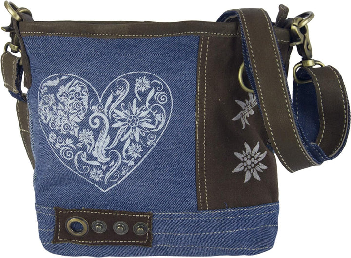 Domelo Trachtentasche. Kleine Oktoberfest Umhängetasche. Crossbody Bag mit Herz & Trachten Motiv. Da