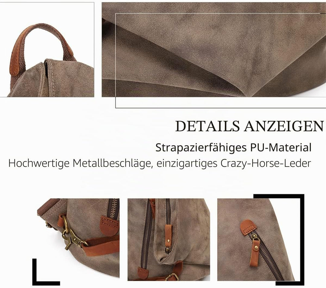Retro Segeltuch Rucksack PU Vintage Rucksäcke PU Leder Daypack Reisetasche Schulterrucksack für Herr