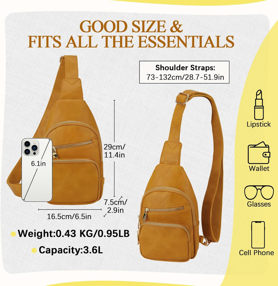 VX VONXURY Sling Bag Klein, Vegan Leder Brusttasche Schultertasche Umhängetasche Damen mit Breiten G