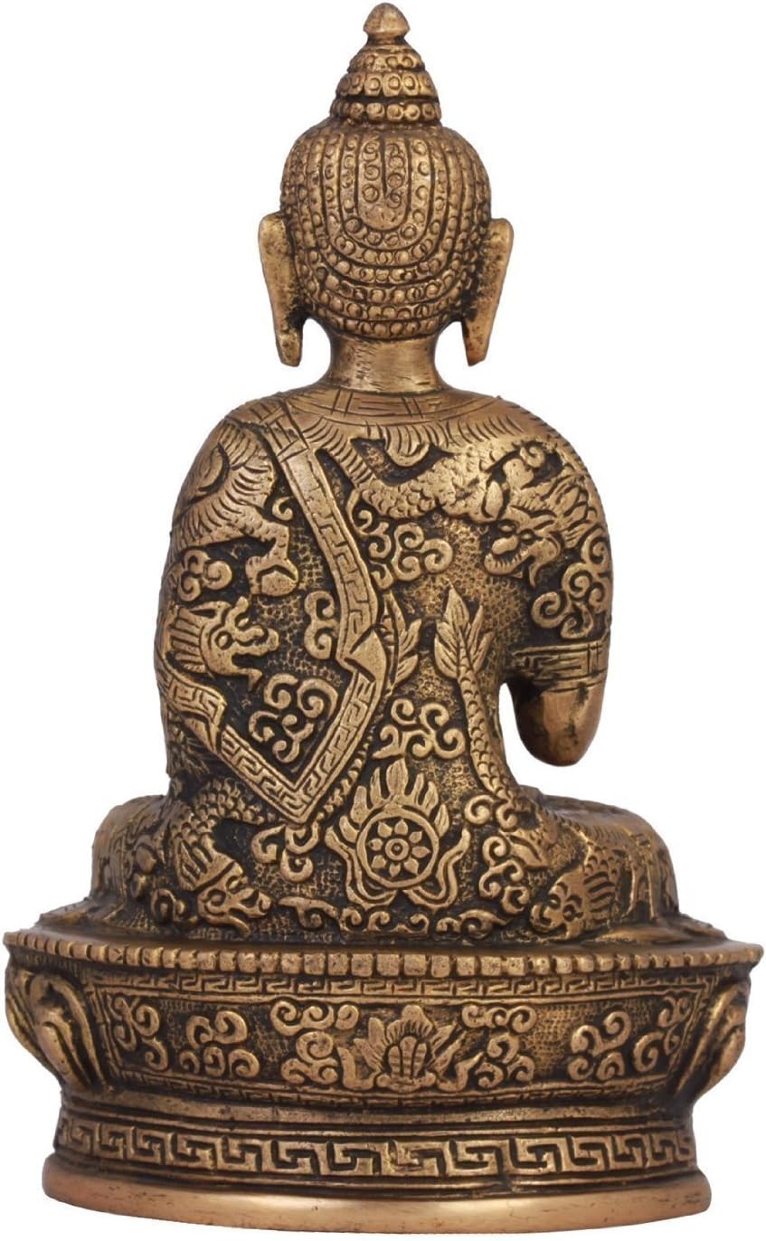 Blessing Buddha Idol (17,8 cm hoch), handgefertigte Buddha-Statue, feine Schnitzerei, antike Messing