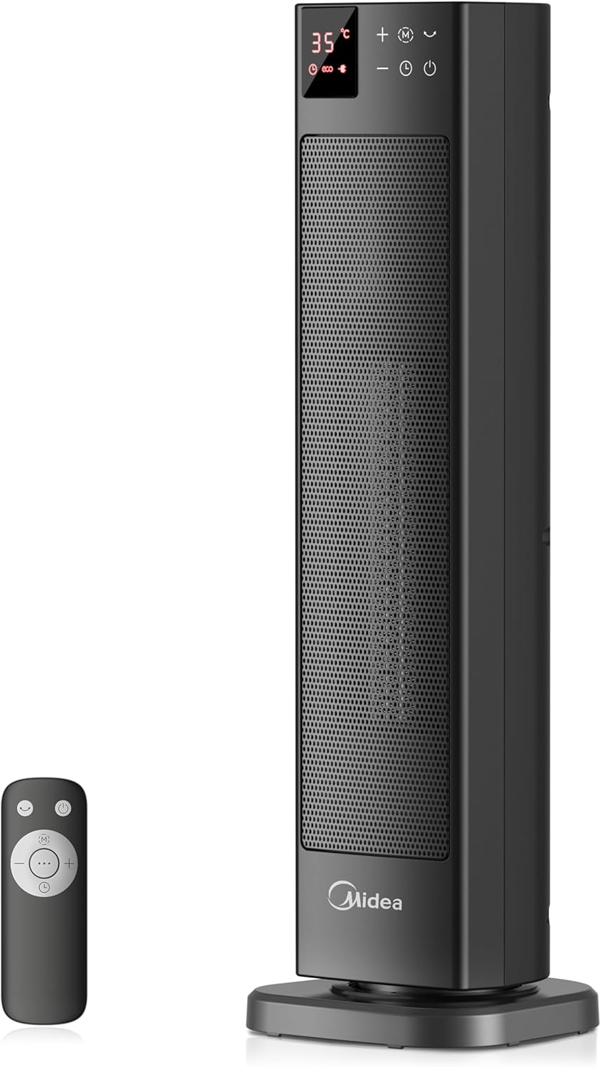 Midea NTH20-22ER(GR) Elektroheizung Keramik 2000W mit Thermostat & Fernbedienung, 58 cm, 3 Modi 24h-