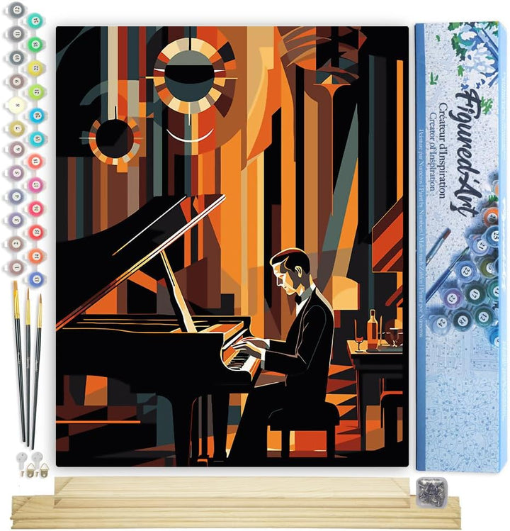Figured'Art Malen Nach Zahlen Erwachsene Mit Rahmen Art-Deco-Mann am Klavier - Paint by Numbers Bast