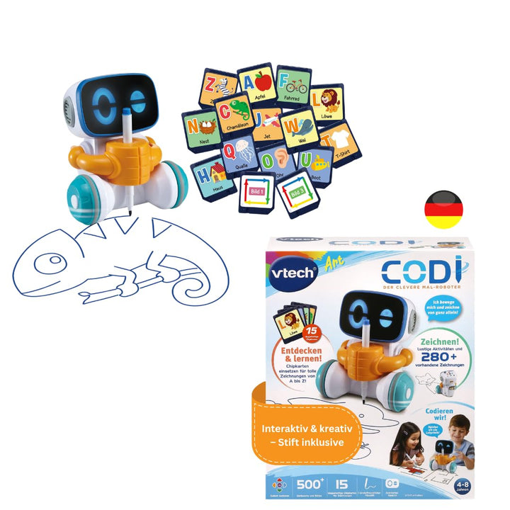 VTech Codi, der clevere Mal-Roboter – Interaktiver Freund, der sich von allein bewegt und mit dem St