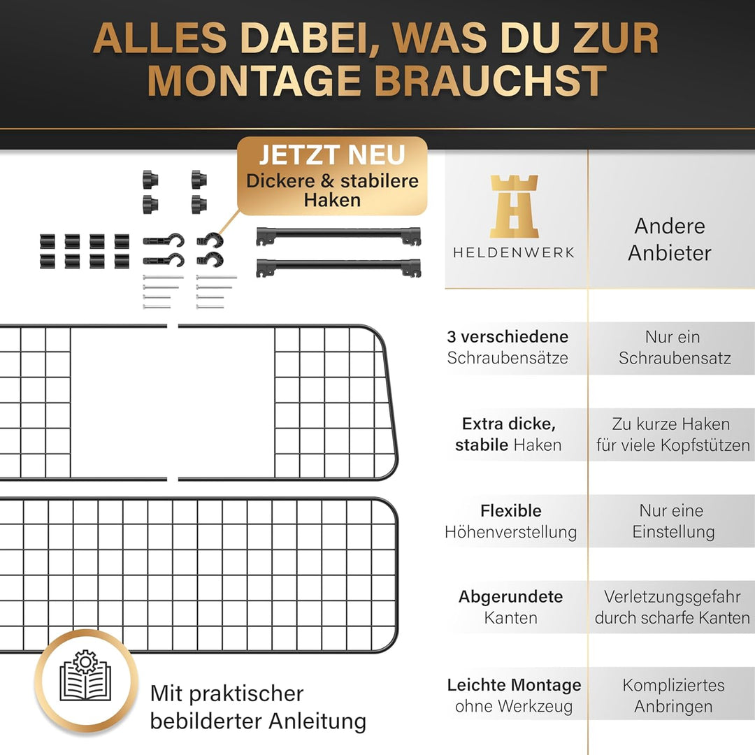 Heldenwerk Universal Kofferraum Trenngitter für Hunde - Auto Hundegitter zum Transport für deinen Hu