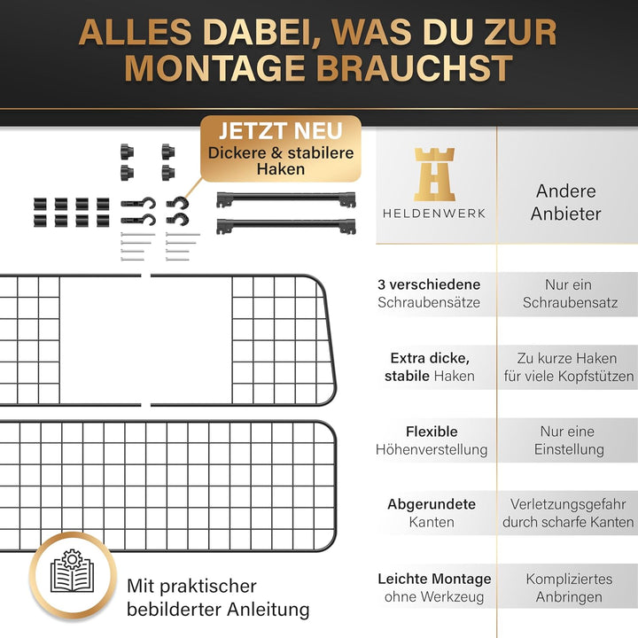 Heldenwerk Universal Kofferraum Trenngitter für Hunde - Auto Hundegitter zum Transport für deinen Hu
