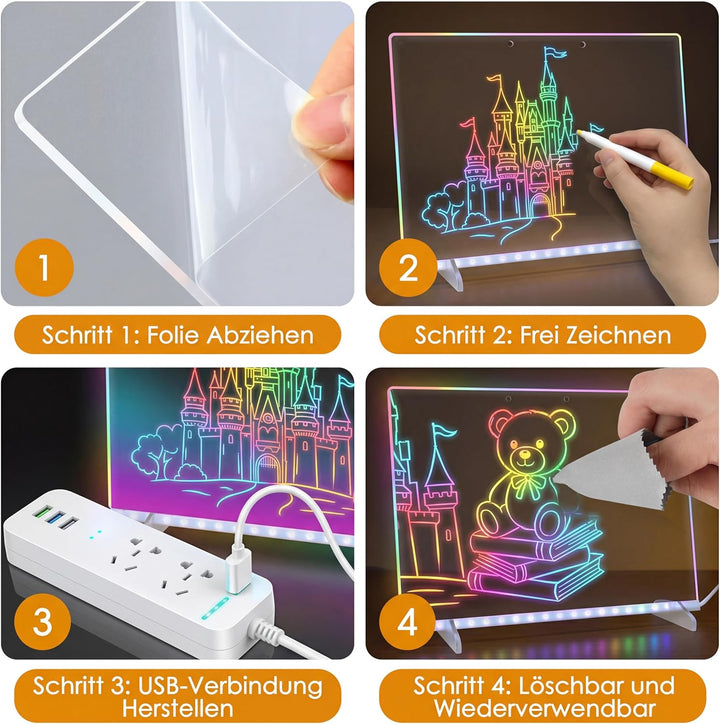 Led Zeichenbrett Maltafel Schreibtafel Kinder mit 12 Modi 35X25cm | Leuchtendes Malbrett Notiztafel