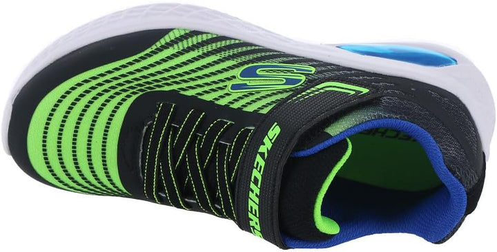 Skechers 403930L BBLM Sneaker, Black Synthetic/Lime Textile/Blue Trim, 28 EU