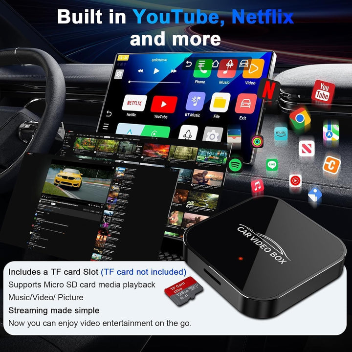 2026 Wireless CarPlay & Android Car Adapter Supports Netflix/YouTube/TF - Plug & Play, Magic Video B