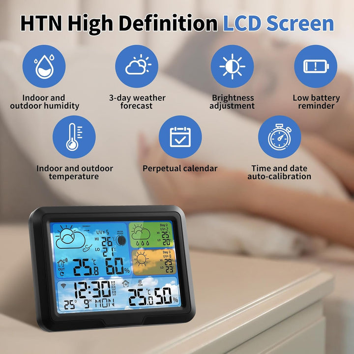 Wetterstation Wlan,Mit Aussensensor & Wettervorhersage,Mit App Tuya Und Smartlife,Batteriebetrieb Un