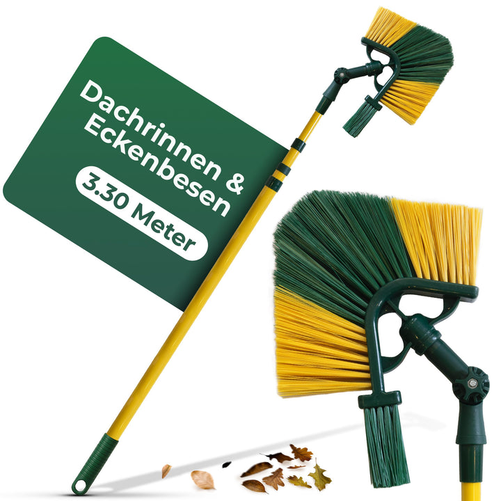 Novaliv Dachrinnenbürste & Eckenbürste mit Schaber & Teleskopstiel 3,3m, Dachrinnen Reinigung Besen