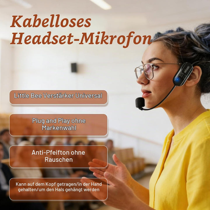 Wireless Mikrofon Headset,2.4G Kabelloses Mikrofon Funkmikrofon,Wiederaufladbares Drahtloses Mikrofo