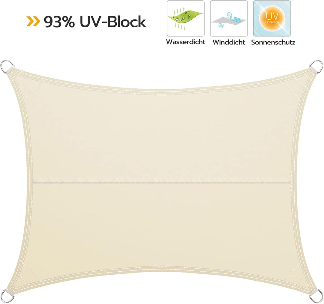 LARMNEE Sonnensegel Sonnenschutz inkl Befestigungsseilen, 2 x 4 m, PES, Rechteck, für Garten Balkon,