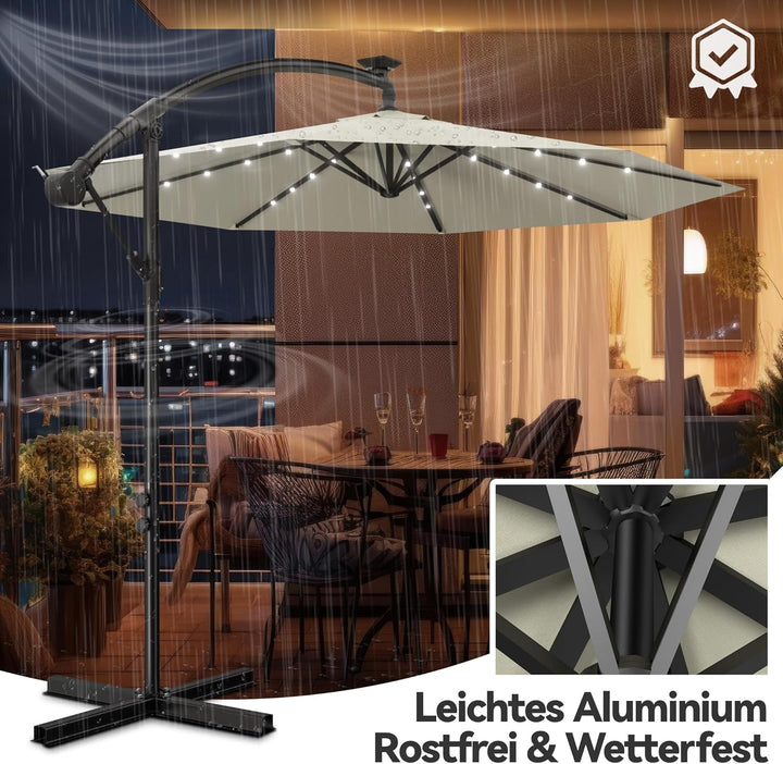 ACXIN Alu Sonnenschirme Ø350cm mit Solar LED Beleuchtung Ampelschirm mit Kurbelvorrichtung Höhenvers