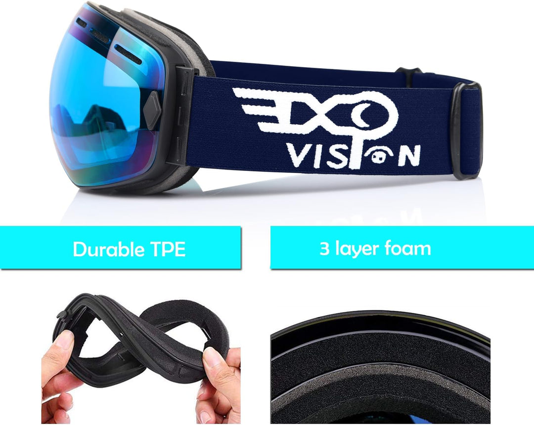 EXP VISION Snowboard Skibrille für Herren Damen Jugend, 100% UV400 Schutz Anti Beschlag über der Bri