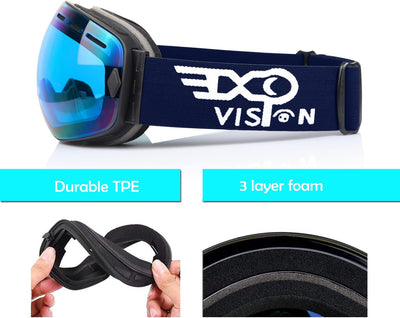 EXP VISION Snowboard Skibrille für Herren Damen Jugend, 100% UV400 Schutz Anti Beschlag über der Bri