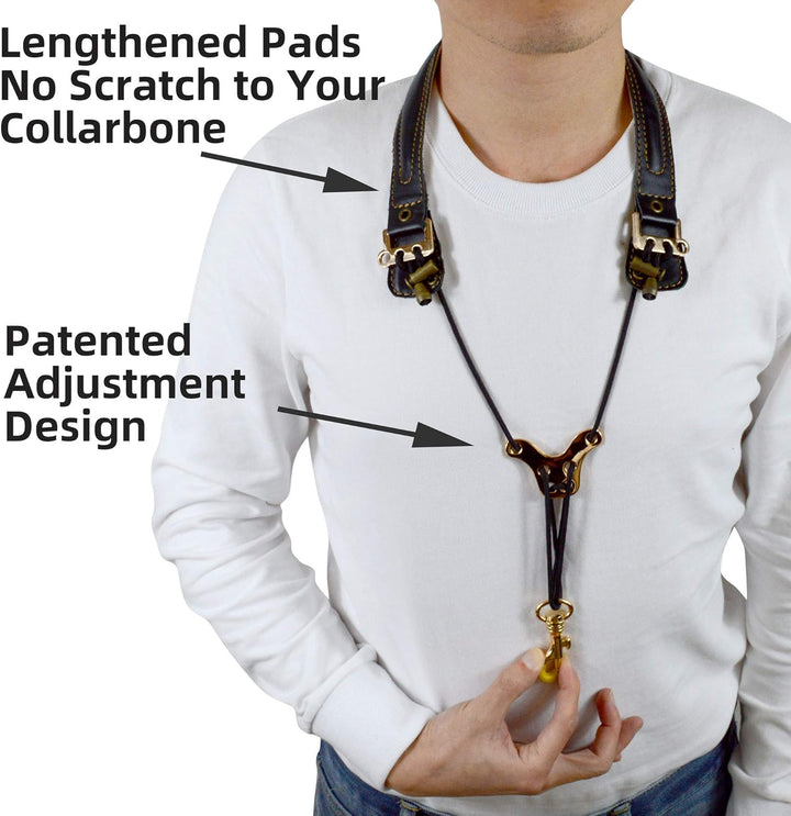adorence Premium Saxophon Gurt (handgefertigt mit echtem Leder, atmungsaktivem Polster und Metallhak