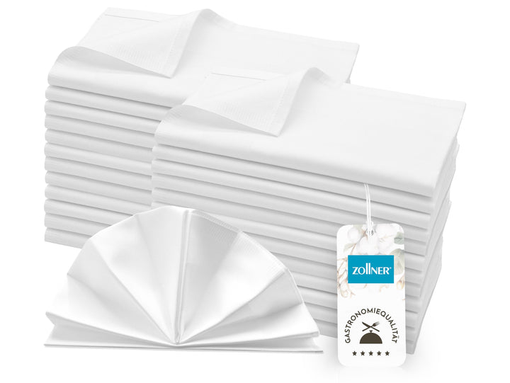 ZOLLNER 25er Set Mundservietten 100% Baumwolle, 40x40 cm, Weiss 40 x 40 cm (25er Set) Weiss, 40 x 40
