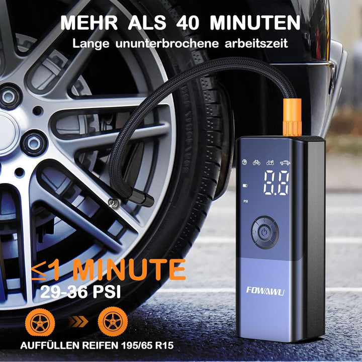 FOWAWU Elektrische Luftpumpe Fahrradpumpe 6000mAh 150PSI Mini Akku Luftpumpe Wiederaufladbarer Akku