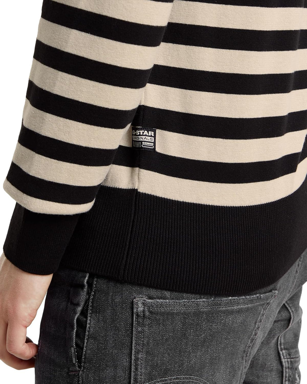 G-Star RAW Herren Stripe Knitted Pullover Knits L Mehrfarben (Dk Black/Whitebait Stripe D25155-d840-